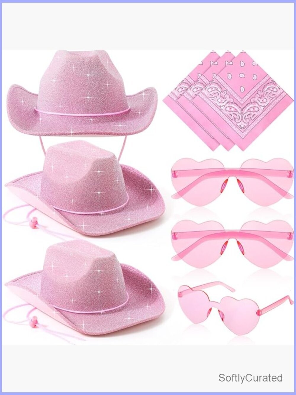 3 Cowboy Hats, 3 Paisley Bandanas, 3 Heart Sunglasses, Western Set